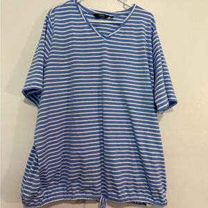 Ulla Popken Striped Drawstring Hem Short Sleeve  T-shirt Size 28 (Chest-56'')